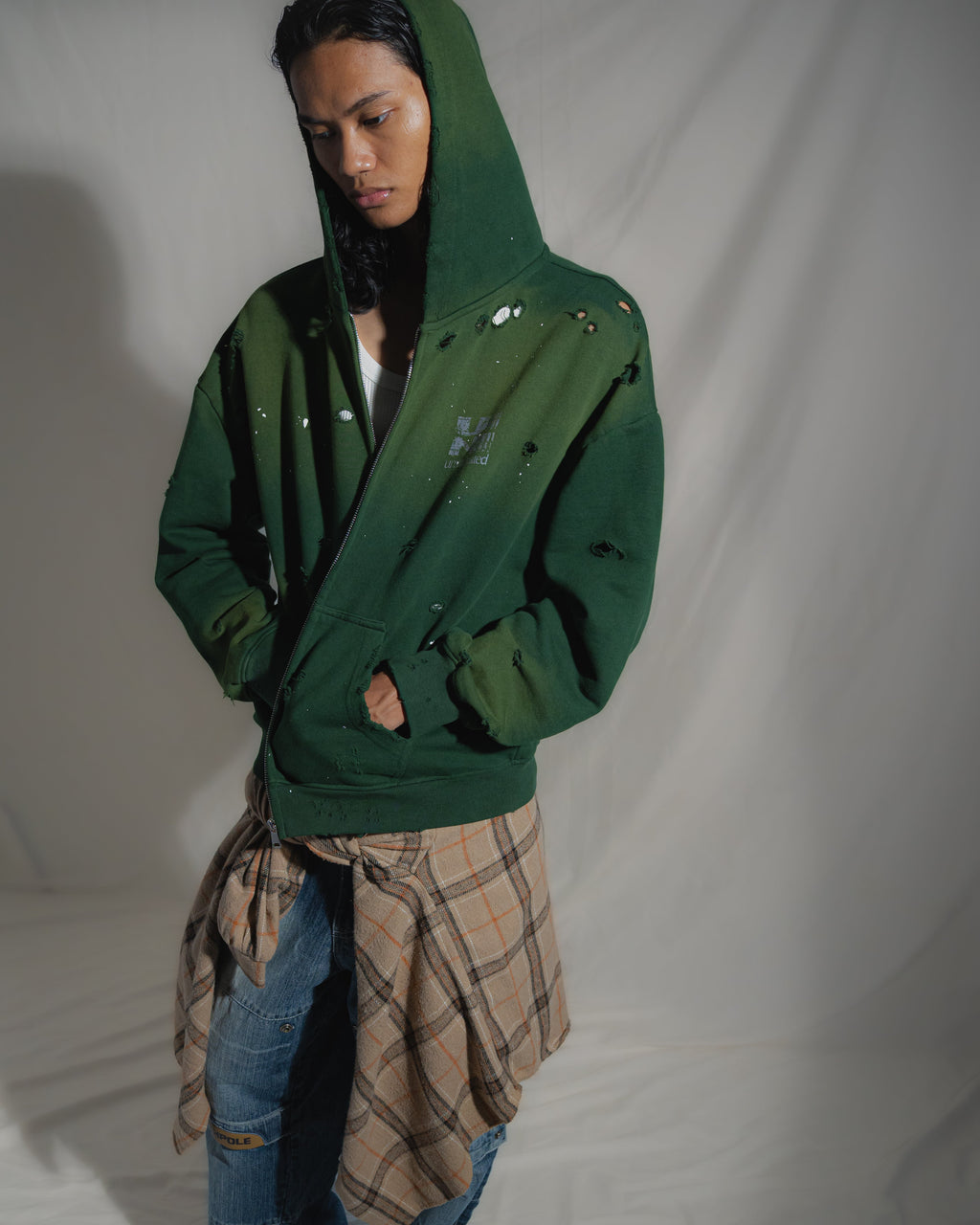 DECONSTRUCTED ZIP UP HOODIE “GREEN”