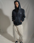 DECONSTRUCTED ZIP UP HOODIE “BLACK”