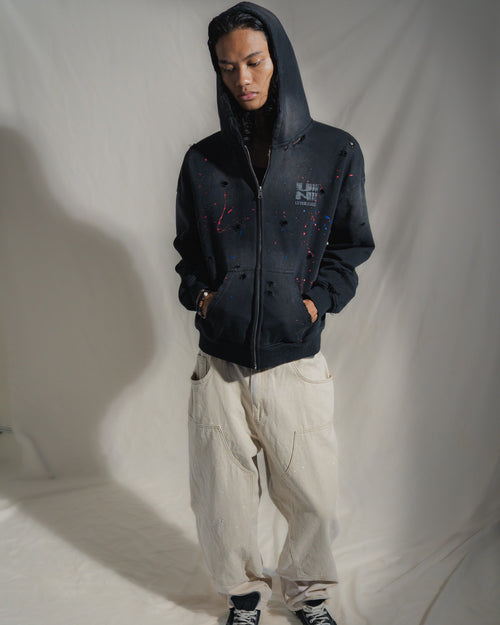 DECONSTRUCTED ZIP UP HOODIE “BLACK”