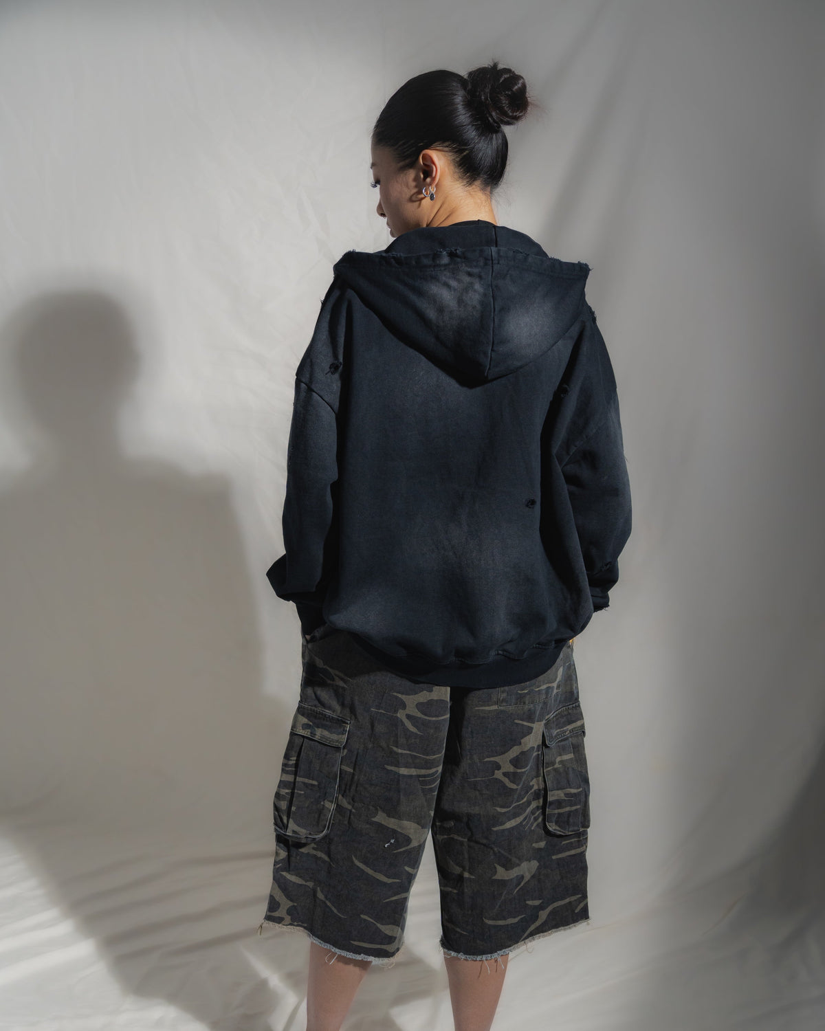 DECONSTRUCTED ZIP UP HOODIE “BLACK”