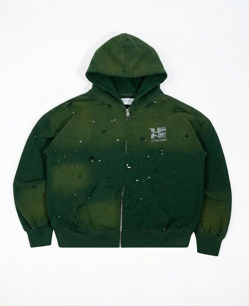 DECONSTRUCTED ZIP UP HOODIE “GREEN”