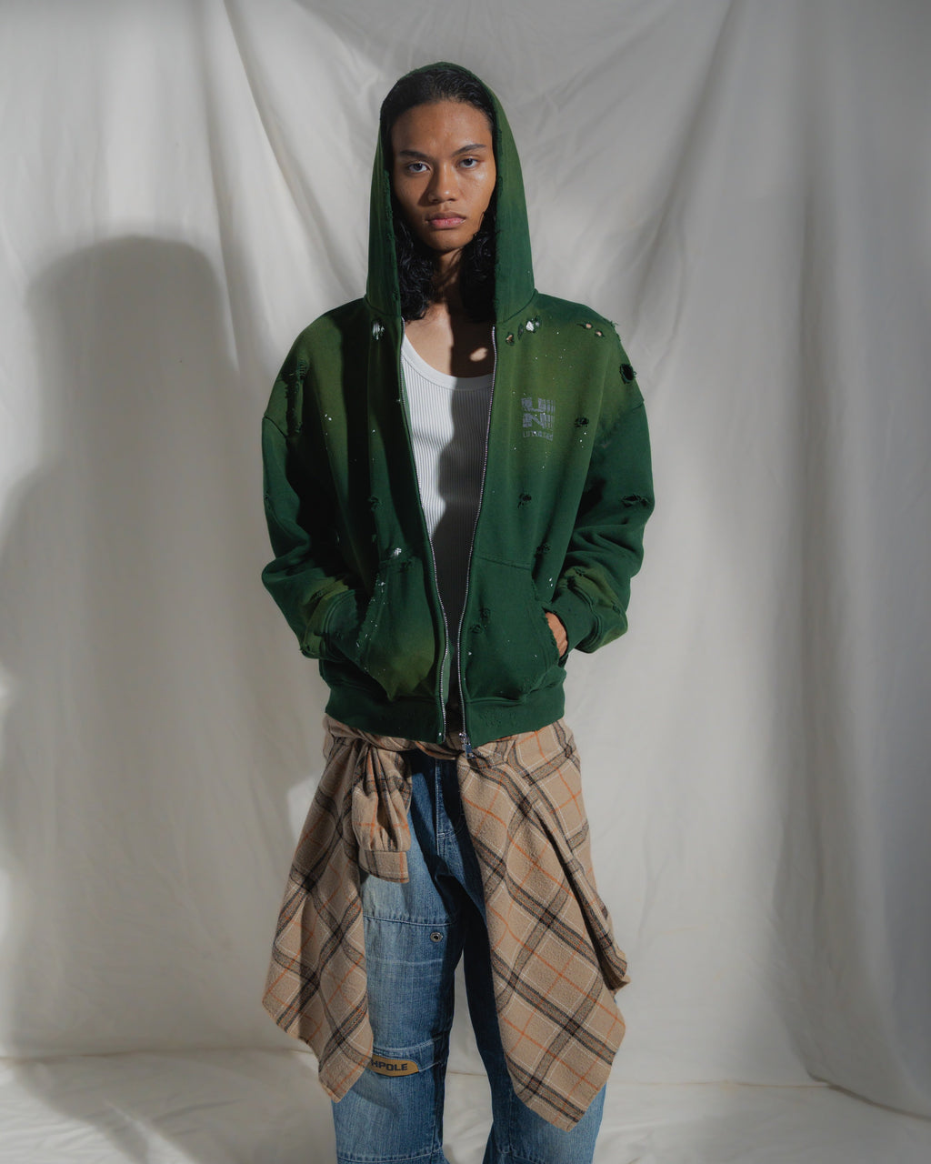 DECONSTRUCTED ZIP UP HOODIE “GREEN”